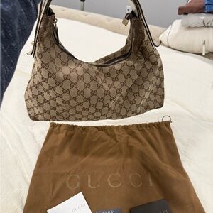 100% Authentic Gucci Beige Monogram Shoulder Bag